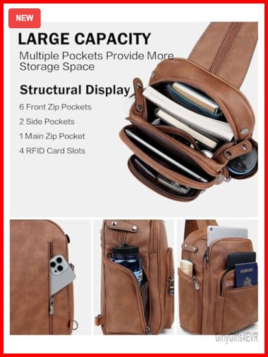 Convertible Sling Backpack - 11L Leather Crossbody Purse - Anti Theft Daypack